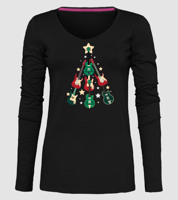 Pom de Crăciun Chitară model negru pe tricou