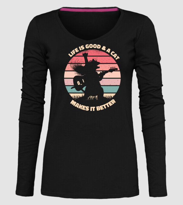 Pisică Chitaristă model negru pe tricou