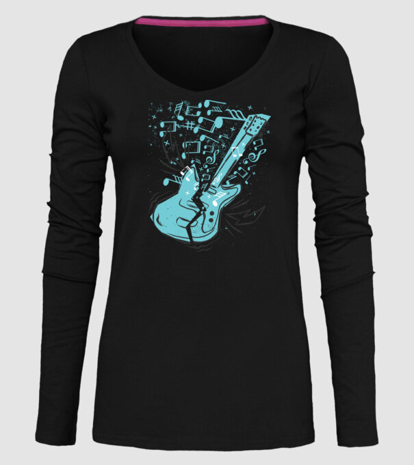 Tricou cu Chitară cu note model negru pe tricou