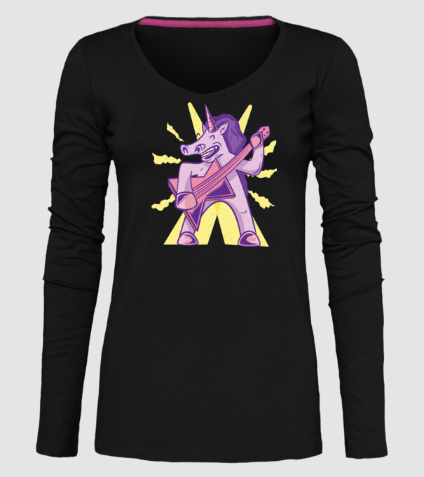 Unicorn cu chitara model negru pe tricou