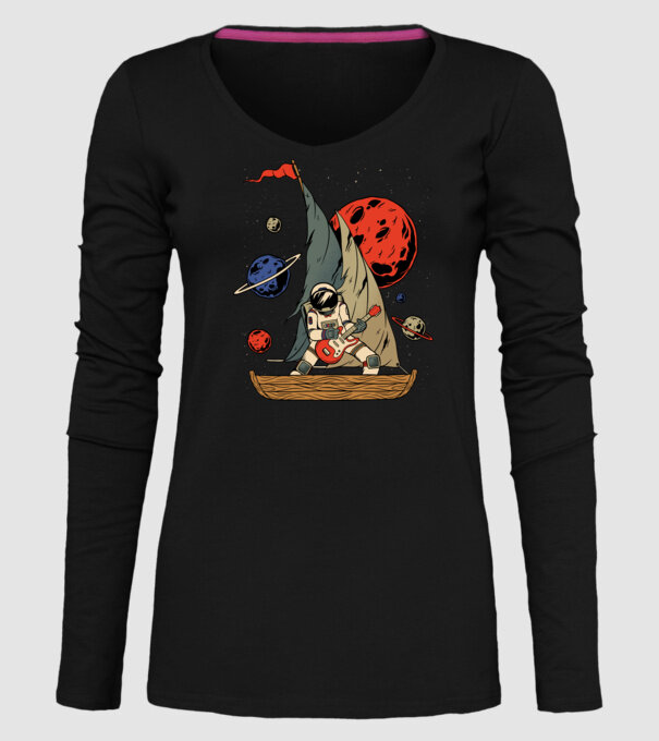 Astronaut Chitarist model negru pe tricou