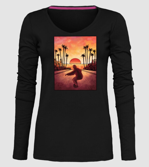 Apus de soare Skateborder model negru pe tricou