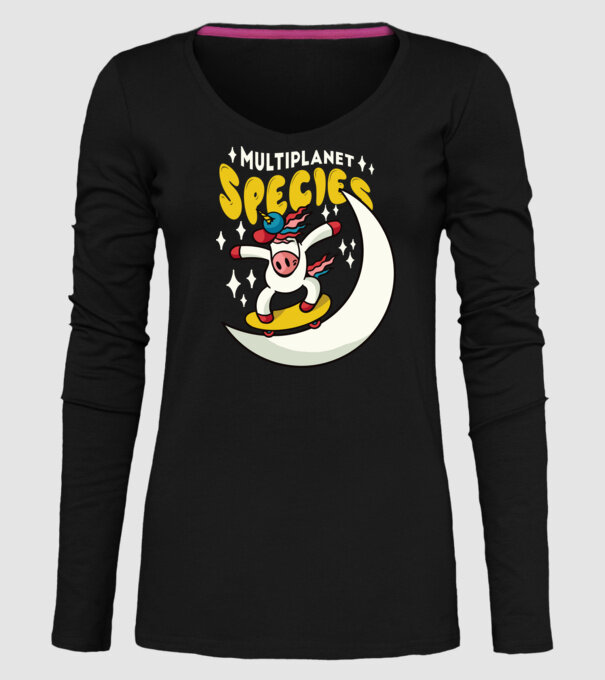Skateboarding unicorn model negru pe tricou
