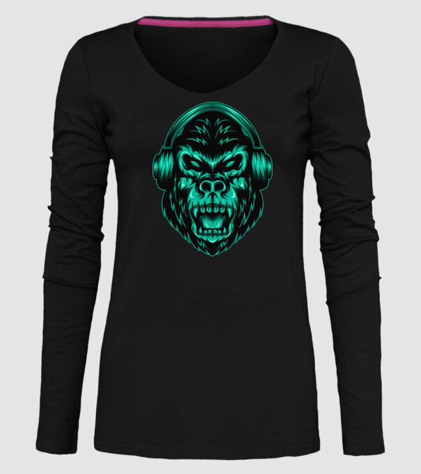 Gorilă căști model negru pe tricou