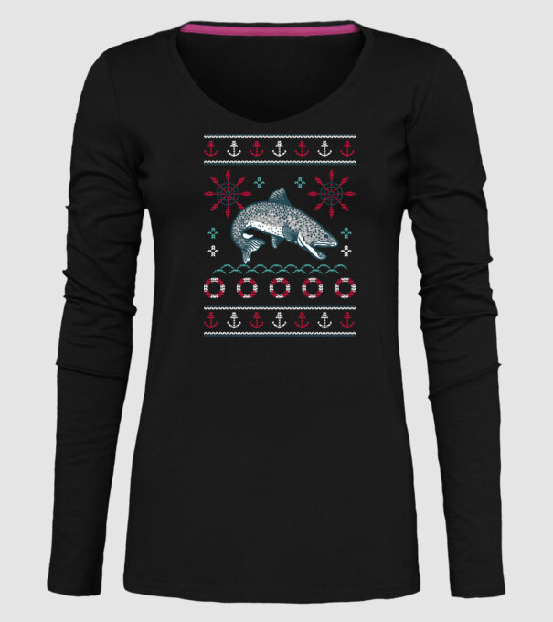 Pulover urât cu pește model negru pe tricou