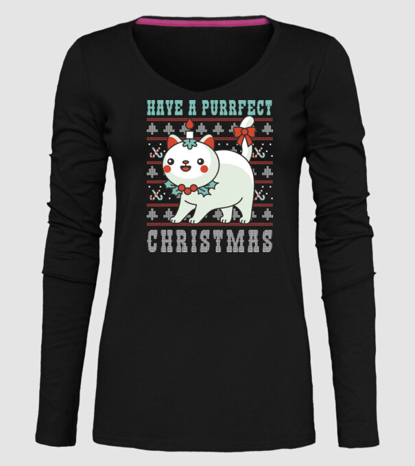 Have a Purrfect Christmas model negru pe tricou