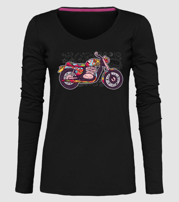 Motociclist Hippi model negru pe tricou