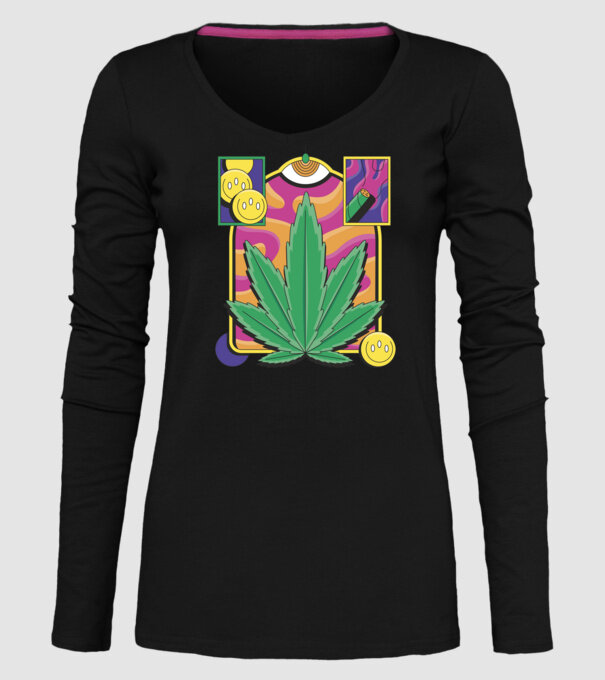 Hippy Cannabis model negru pe tricou