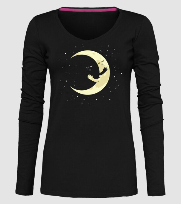 Luna și Soarele îmbrățișare model negru pe tricou