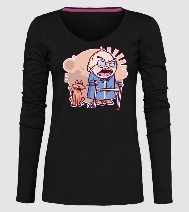 Bunic în vârstă cu pisică model negru pe tricou