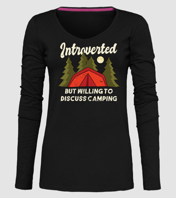 Camping Introvertit model negru pe tricou