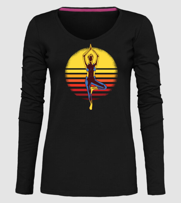 Retro yoga model negru pe tricou