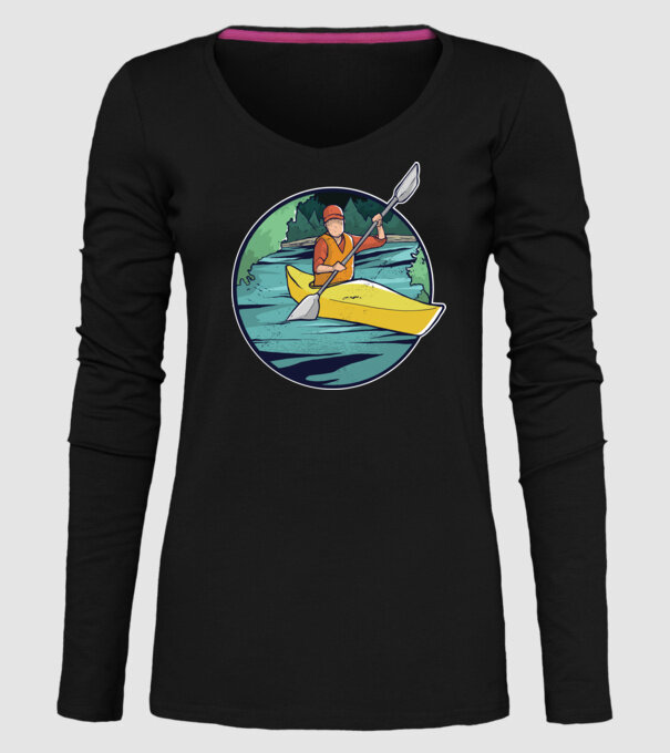 Caiac-canoe model negru pe tricou