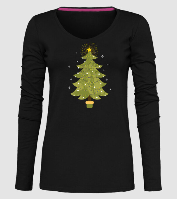 Pom de Crăciun model negru pe tricou