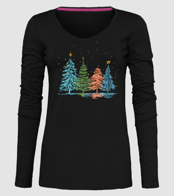 Pom de Crăciun desen model negru pe tricou