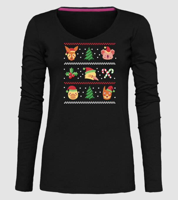 Pulover urât Animale de Crăciun model negru pe tricou