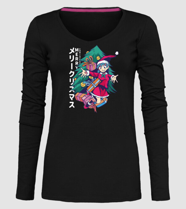 Anime Crăciun model negru pe tricou