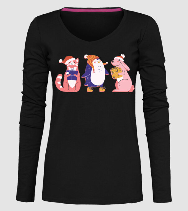 Animale drăguțe de Crăciun model negru pe tricou