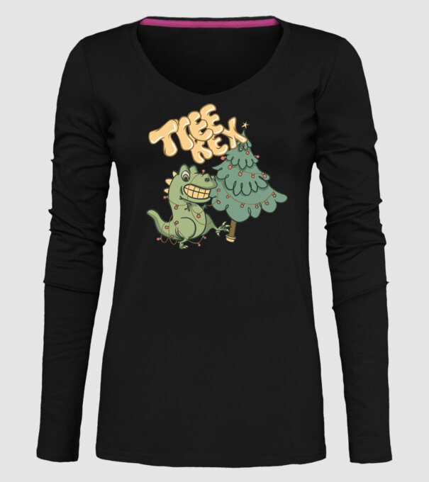 T-rex de Crăciun model negru pe tricou
