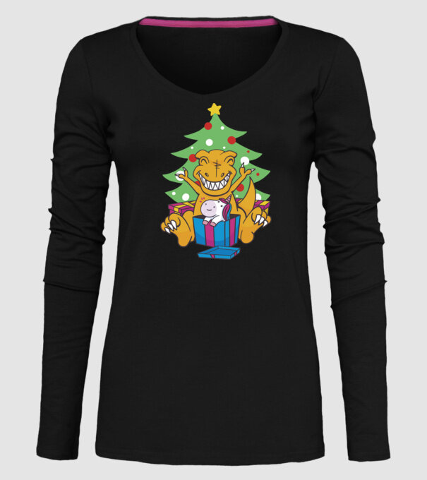 T-rex de Crăciun model negru pe tricou
