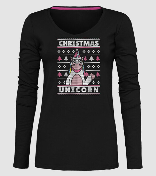 Unicorn de Crăciun pulover urât model negru pe tricou