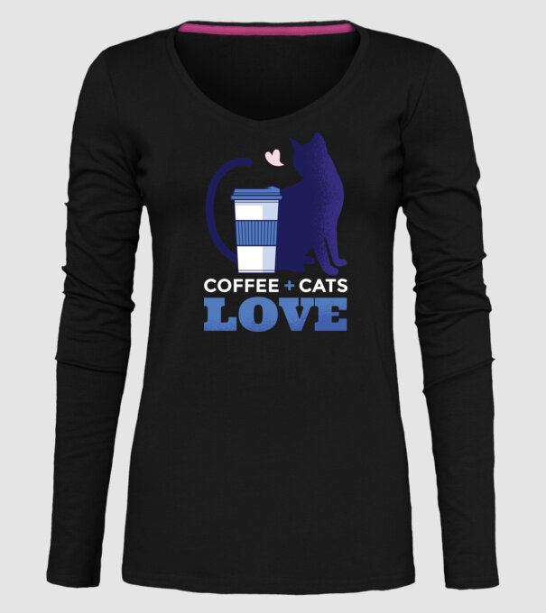 Cafea + Pisici = dragoste model negru pe tricou