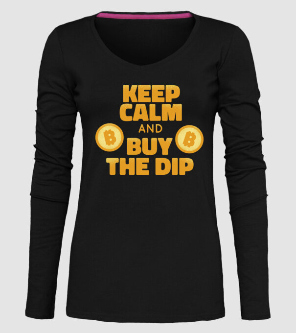 Keep calm and buy the dip Bitcoin model negru pe tricou