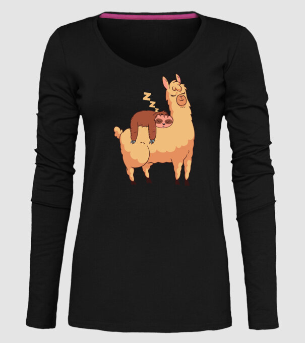 Leneș dormind pe Lama tricou amuzant model negru pe tricou
