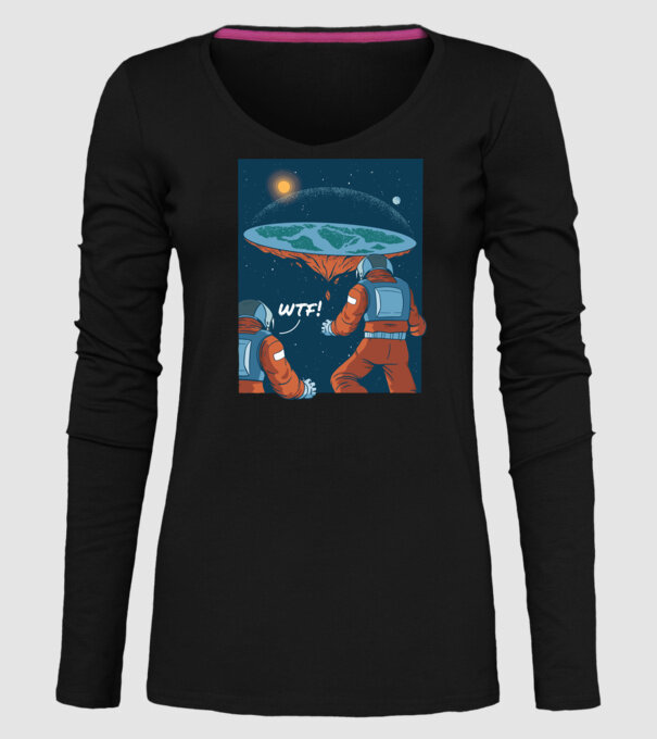 Astronaut Pământ plat model negru pe tricou