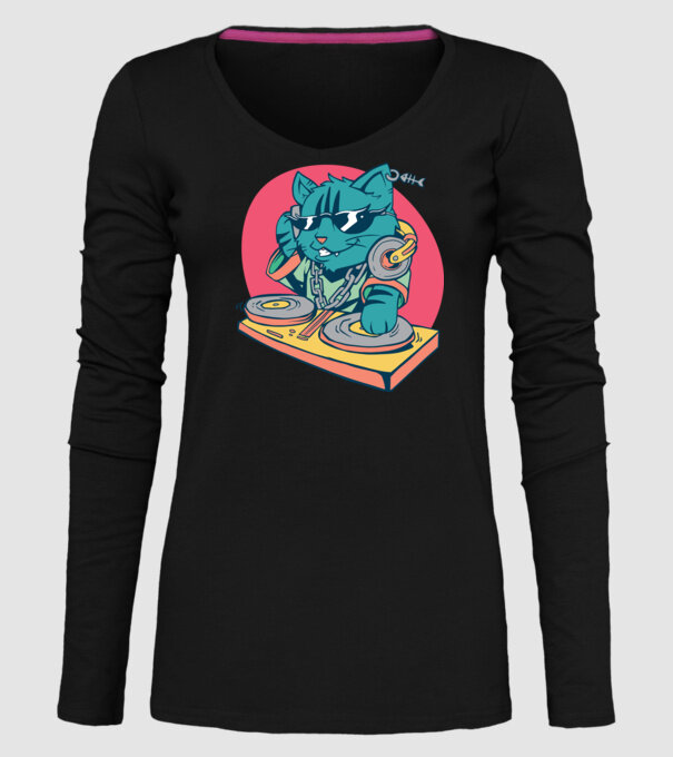 Pisică DJ model negru pe tricou