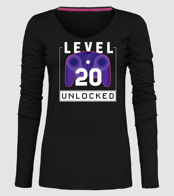 Level 20 Unlocked Gamer Birthday model negru pe tricou