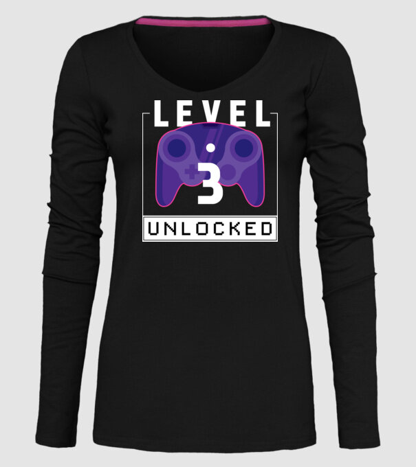 Level 3 Unlocked Gamer Birthday model negru pe tricou