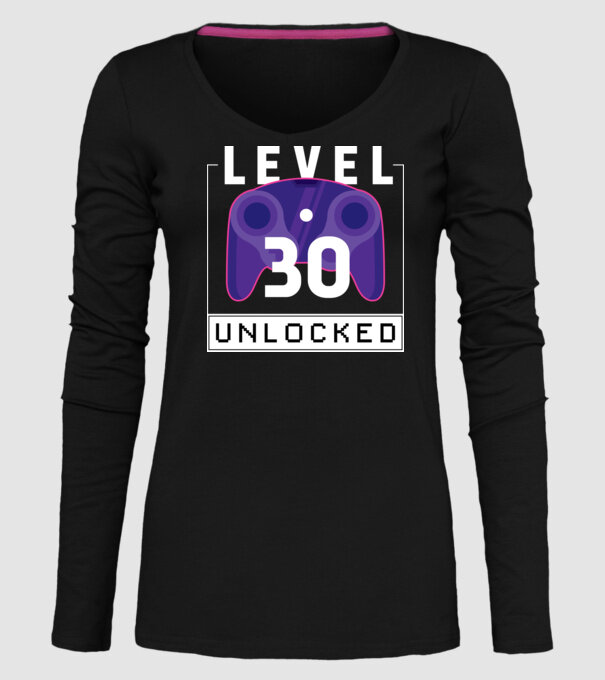 Level 30 Unlocked Gamer Birthday model negru pe tricou