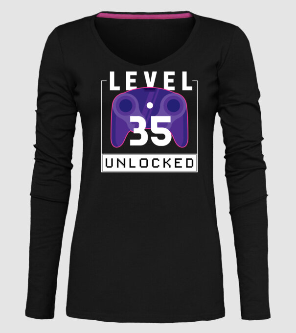 Level 35 Unlocked Gamer Birthday model negru pe tricou