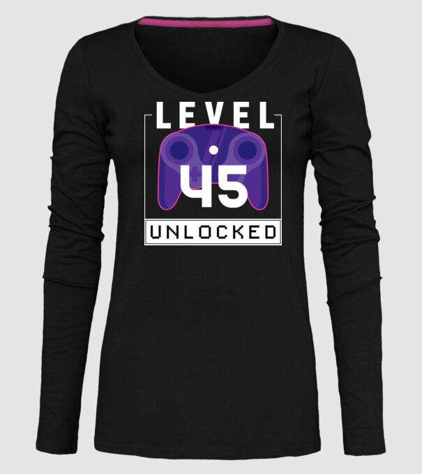 Level 45 Unlocked Gamer Birthday model negru pe tricou