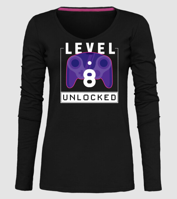Level 8 Unlocked Gamer Birthday model negru pe tricou