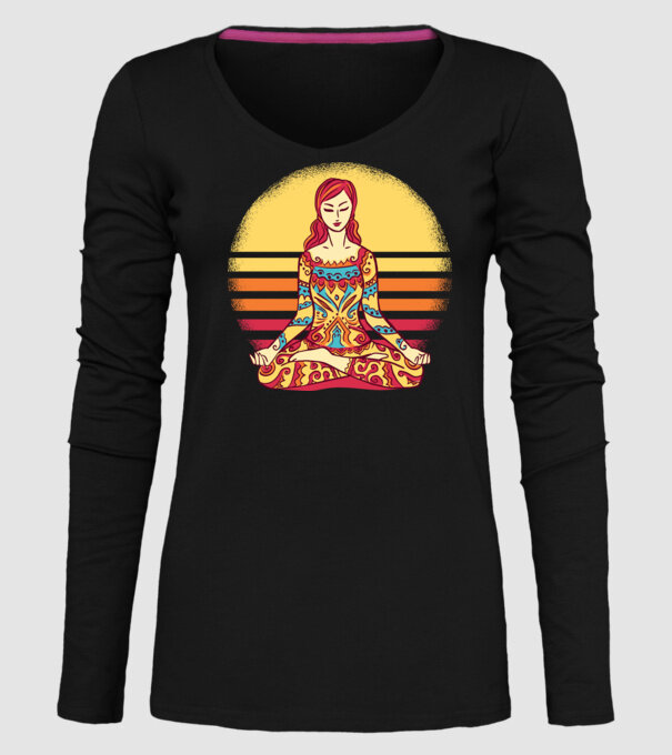 Mandala Yoga Meditație model negru pe tricou