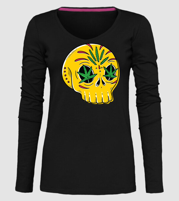 Marijuana Craniu model negru pe tricou