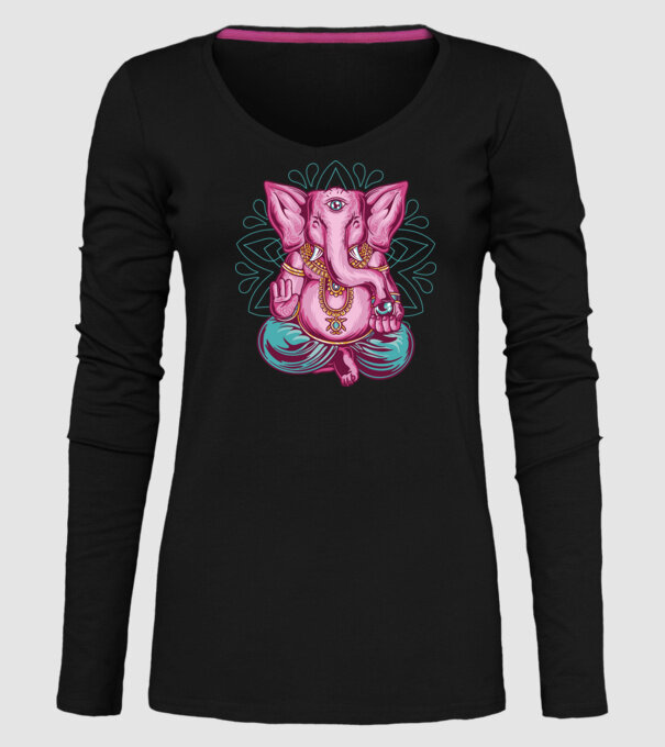 Elefant făcând meditație Dharma model negru pe tricou