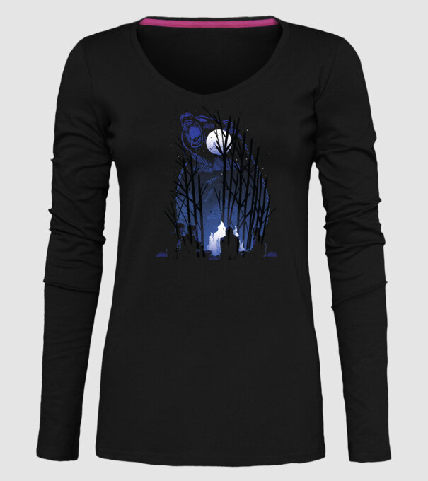 Urs în pădure noaptea model negru pe tricou