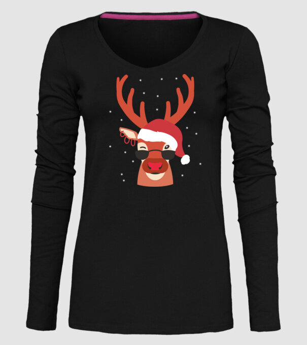 Ren cool de Crăciun model negru pe tricou