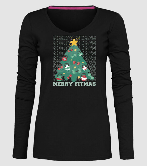Merry Fitmas Fitmas Pom de Crăciun Fitness model negru pe tricou