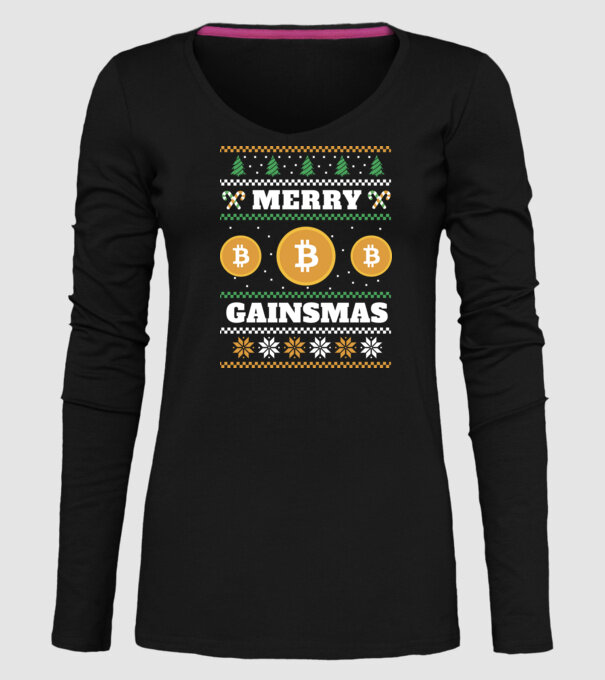 Merry Gainmas Bitcoin tricou cu pulovăr urât model negru pe tricou