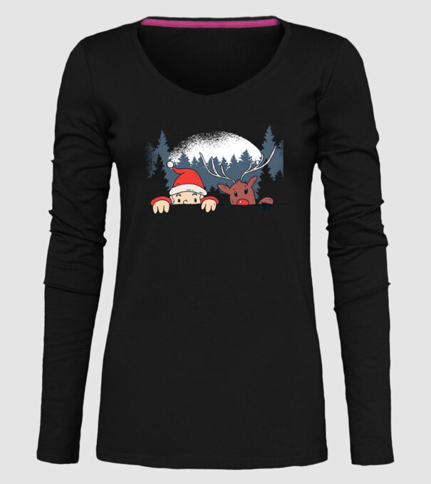 Moș Crăciun și Rudolf trag cu ochiul model negru pe tricou