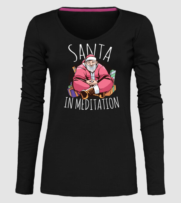 Tricou de Crăciun Moș Crăciun meditație model negru pe tricou