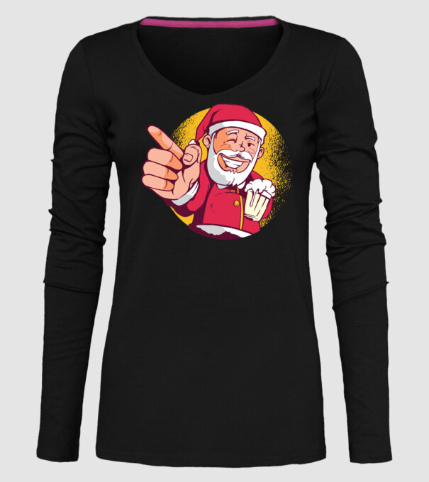 Moș Crăciun cu bere tricou model negru pe tricou