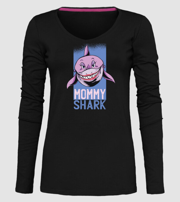 Mommy Shark tricou pentru mama model negru pe tricou