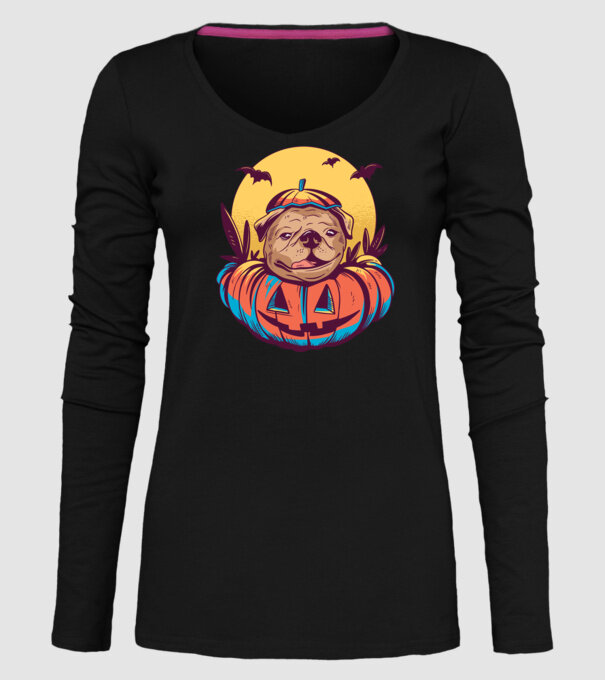 Mops Halloween model negru pe tricou