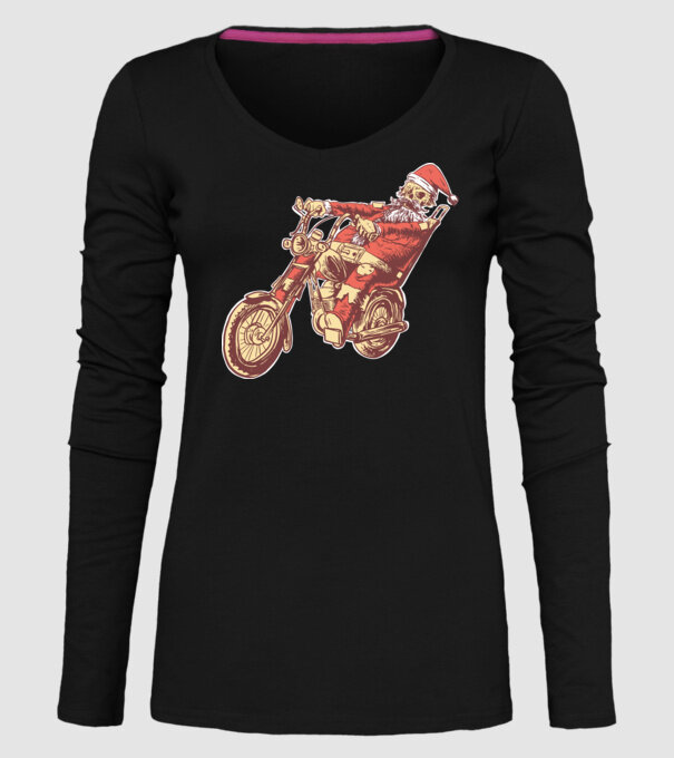 Moș Crăciun Motociclist model negru pe tricou