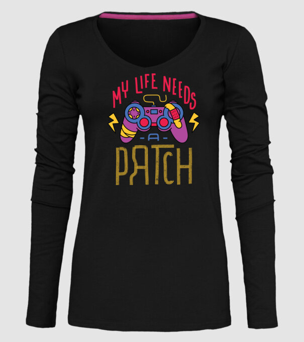 My life needs a patch Gamer model negru pe tricou